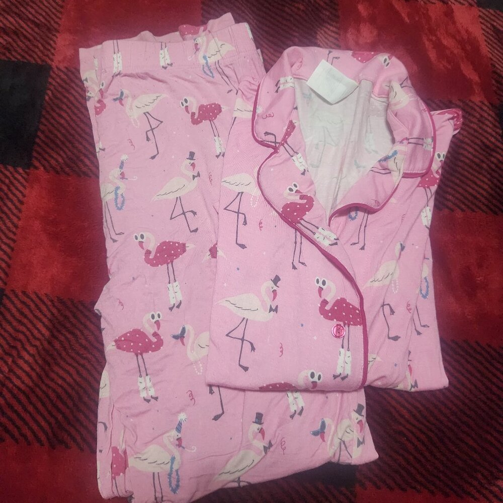 munki munki Pink Flamingo Print Two-Piece Pajama Set